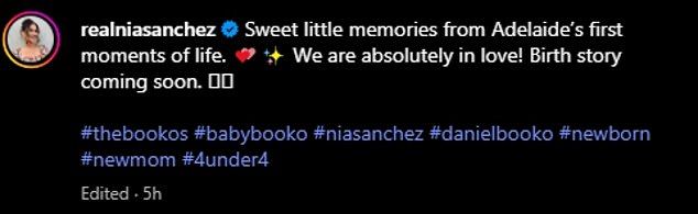 In the caption of the latest post, Nia penned: 'Sweet little memories from Adelaide's first moments of life. We are absolutely in love! Birth story coming soon'