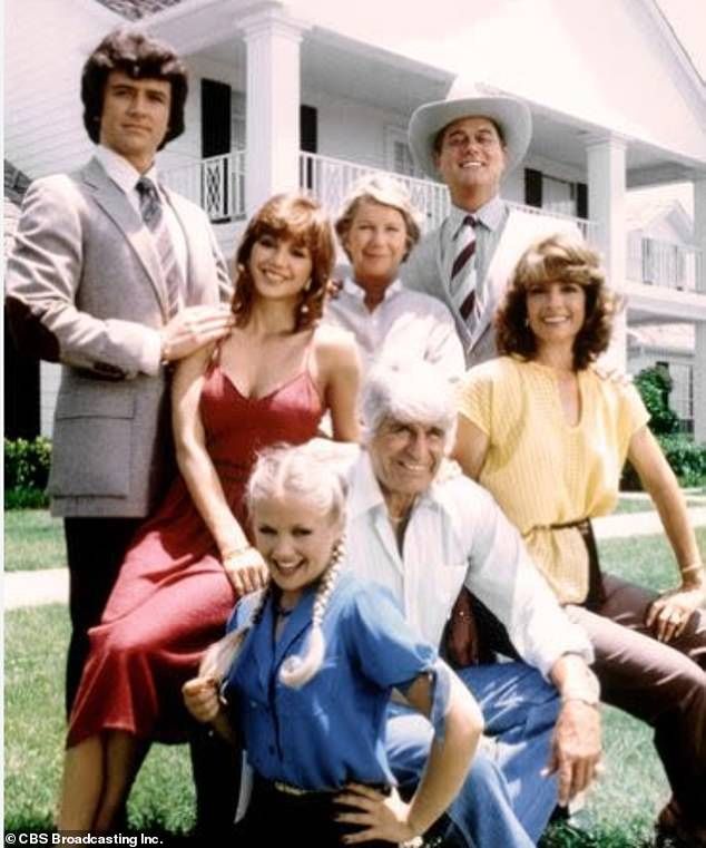 Duffy with Hagman, Gray, Principal, Charlene Tilton, Jim Davis and Barbara Bel Geddes
