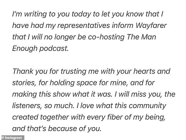 Back in December, Liz shared a statement on social media in which she announced she was leaving the The Man Enough podcast, which was launched in 2021