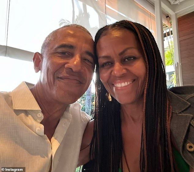 The Obamas (pictured together in a photo Barack shared in February) have been married for 32 years but have faced ongoing rumors about their marriage status over the last several months