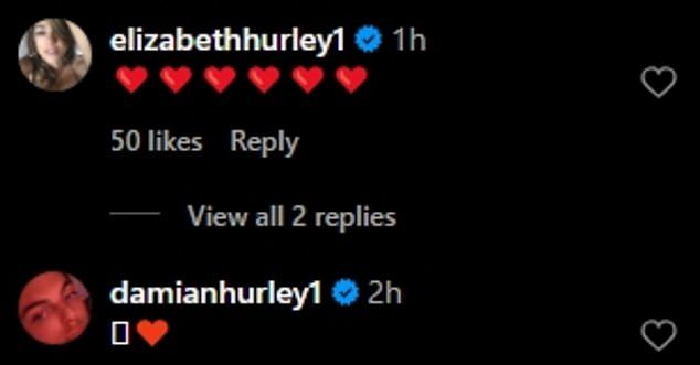 Hurley also shared her response to Billy's birthday wish with an assortment of red heart emojis