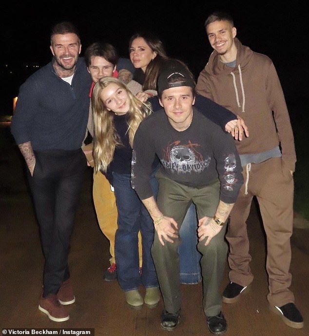 A source said:'Brooklyn told his family he wants no contact and he's not responding to those that try to connect' (pictured with his parents and siblings Romeo, Cruz, and Harper)