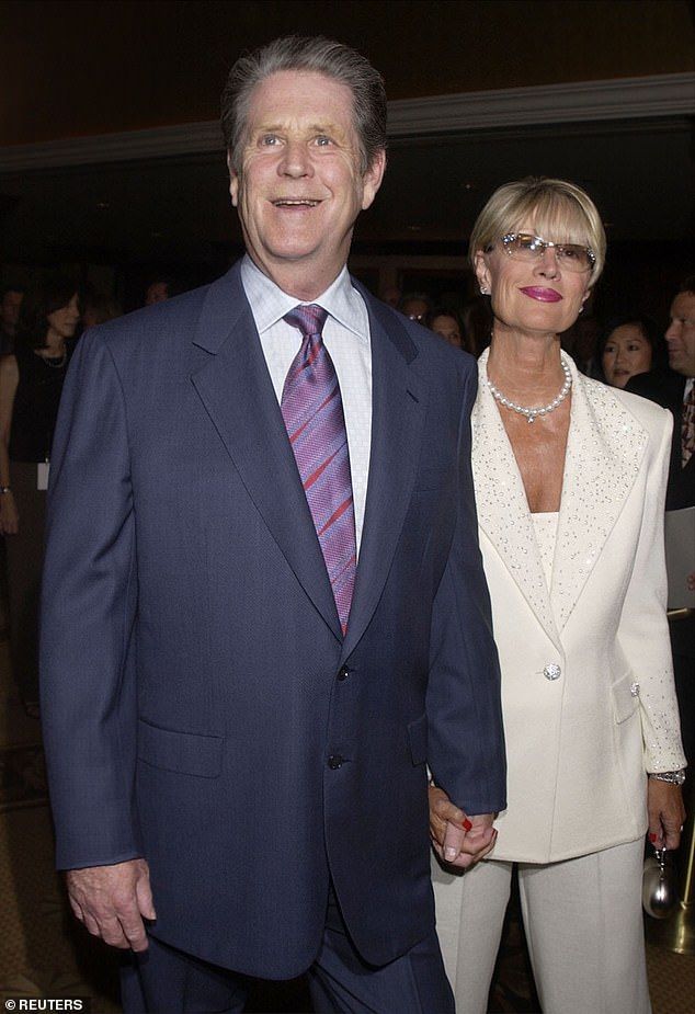 The Beach Boys alum and Ledbetter were parents to five adopted children: Dakota Rose, Daria Rose, Delanie Rose, Dylan and Dash. Pictured in 2002 in LA
