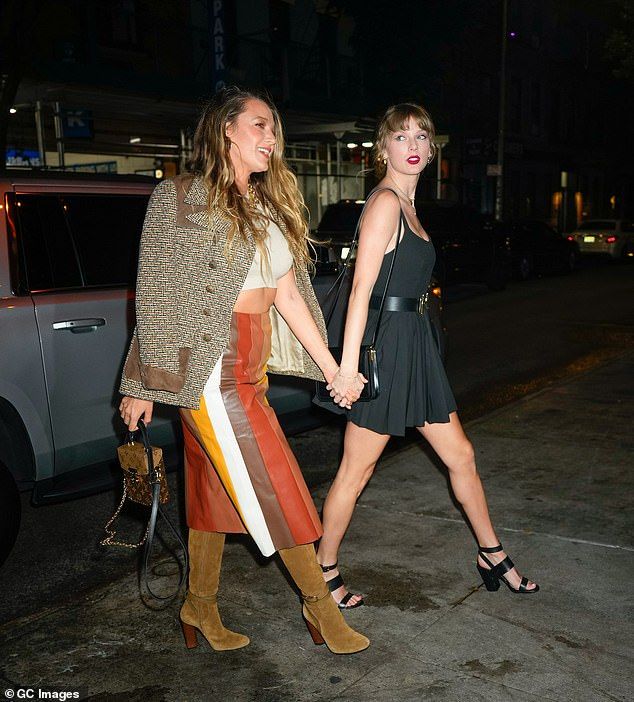 Justin Baldoni defenders have accused Taylor Swift of deleting photos featuring her former friend Blake Lively from her Instagram account in recent days; pictured together in 2023 in NYC