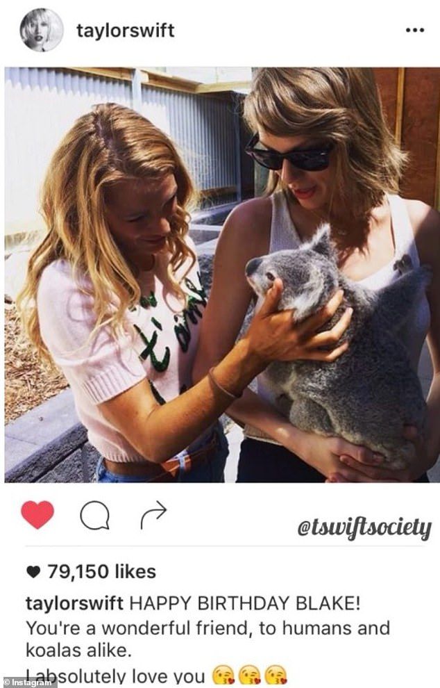 One photo that was deleted in the 2017 sweep featured Taylor and Blake cuddling with a Koala and had a birthday caption dedicated to the actress