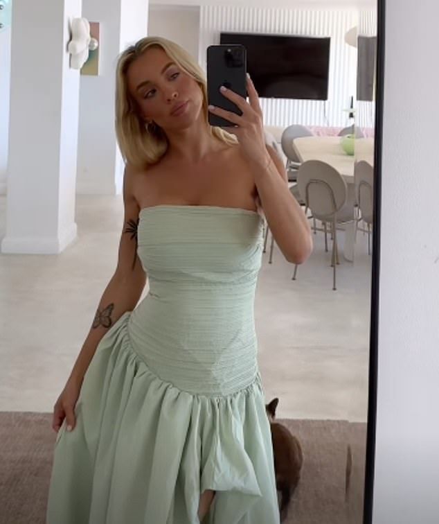 Later, she posted another story, this time wearing a pale green bodycon dress  again, with no sign of the sparkler Matt gifted her when he popped the question last year, nor the band she paired it with when they wed
