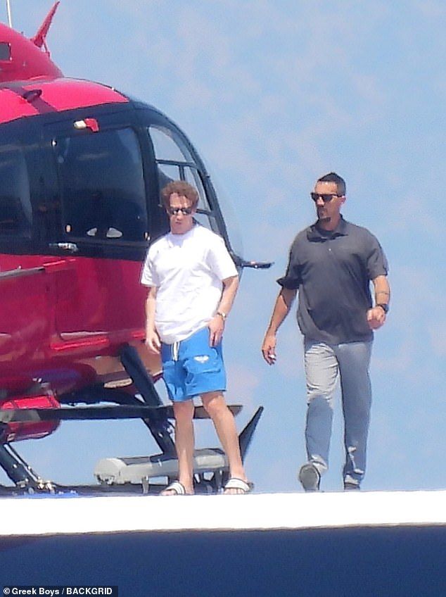 Mark Zuckerberg, 41, made a dramatic entrance in a red helicopter as he landed on the deck of his 220M super yacht in Alepochori, Greece, earlier on Saturday