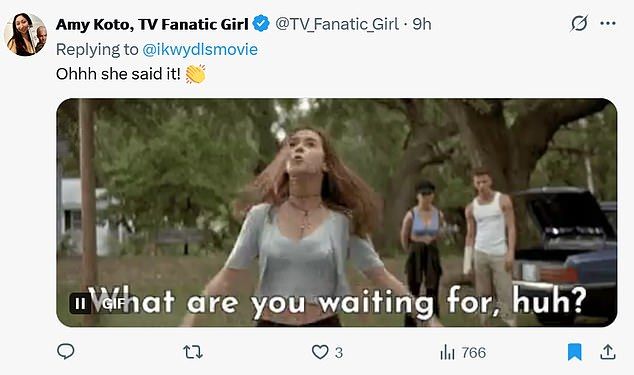 Amy Koto (@TV_Fanatic_Girl) shared a GIF of Love Hewitt's line from the original, adding, 'Ohhh she said it!'