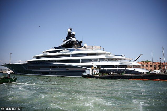 Pictured:The super yacht Kismet is seen in the lagoon ahead of the expected wedding of Amazon founder Jeff Bezos and Lauren Sanchez