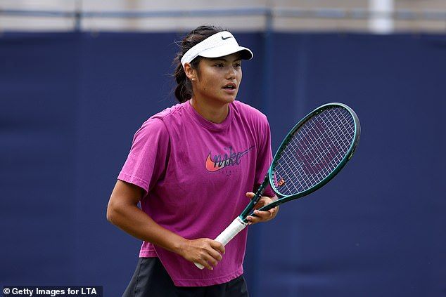 Emma Raducanu, 22, dropped a subtle nod to her rumoured romance with Carlos Alcaraz as she was pictured in purple on Wednesday - a colour the Spaniard has become synonymous with