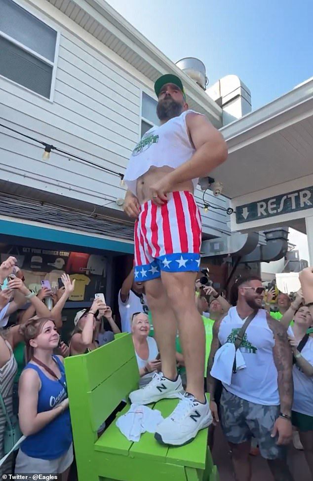 Former Philadelphia Eagles center Jason Kelce partied it up on the Jersey Shore Wednesday
