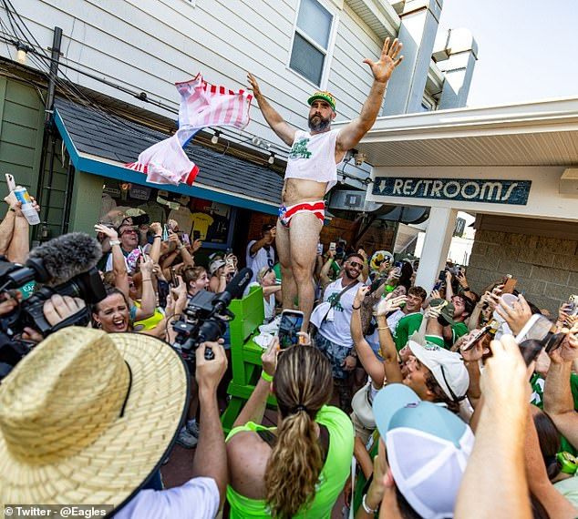 He made a grand entrance by ripping off his shorts before bartending at Ocean Drive