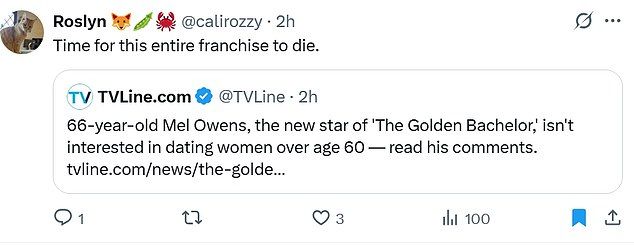 Still, many fans have been angered by Owens' comments, including Roslyn (@calirozzy), who didn't pull any punches, stating, 'Time for this entire franchise to die.'