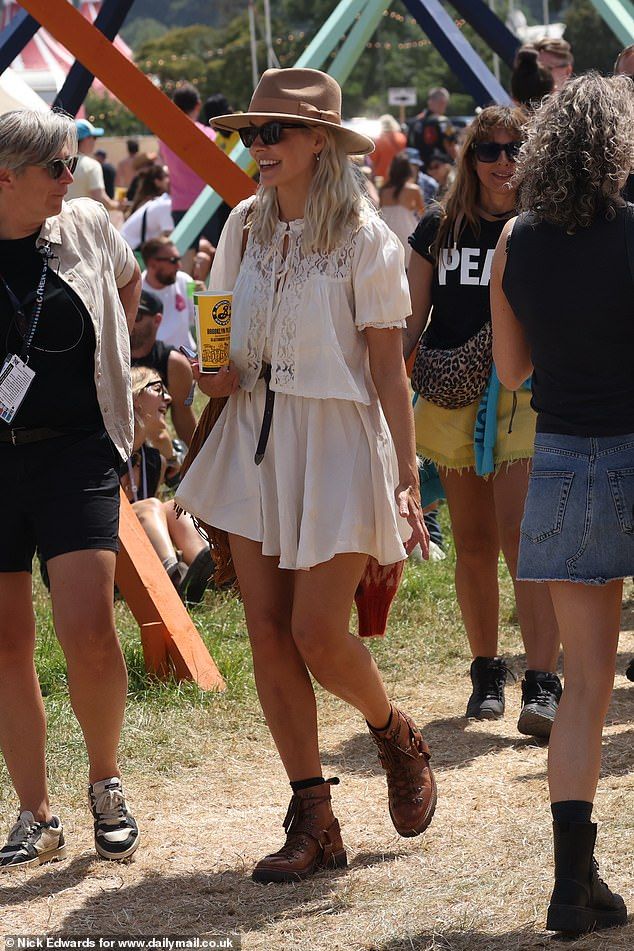 The TV presenter, 44, has been a longtime regular at the hotly anticipated music festival and arrived at Worthy Farm in style after jetting in from London Heliport