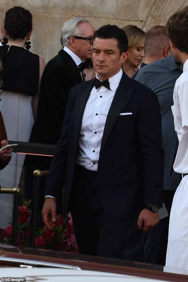 Among the celebrity guests at the wedding was a solo Orlando Bloom, who made his debut as a single man just days after he was reported to have split from his longtime fiance Katy Perry; seen Friday