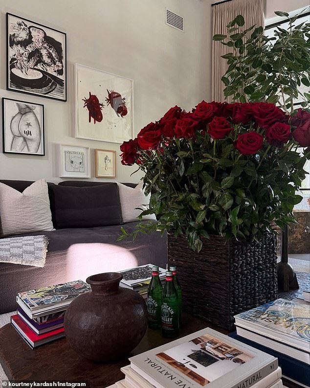The Lemme founder included photos of her sexy date night outfits as well as the stunning display of roses she presumably received from her adoring husband. In a snapshot of a corner of her living space, dozens of red roses were placed on a coffee table wh