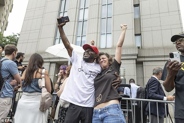 Supporters of Diddy react after a jury acquitted Combs of racketeering and sex trafficking