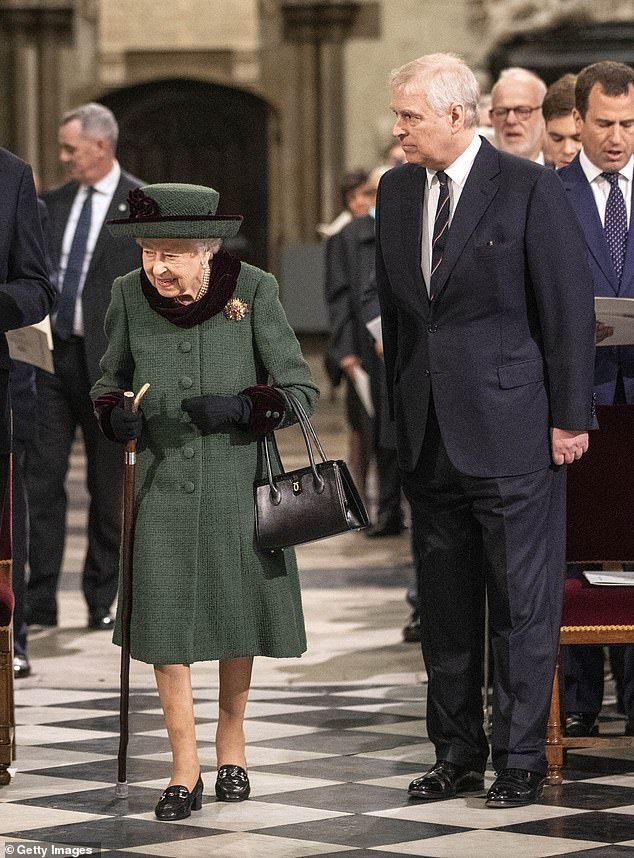 When the Queen died in 2022, royal author Phil Dampier told MailOnline: 'Prince Andrew will be devastated by the Queen's death because he was always her favourite child.' The late Queen and Andrew are pictured atthe Service Of Thanksgiving For The Duke Of