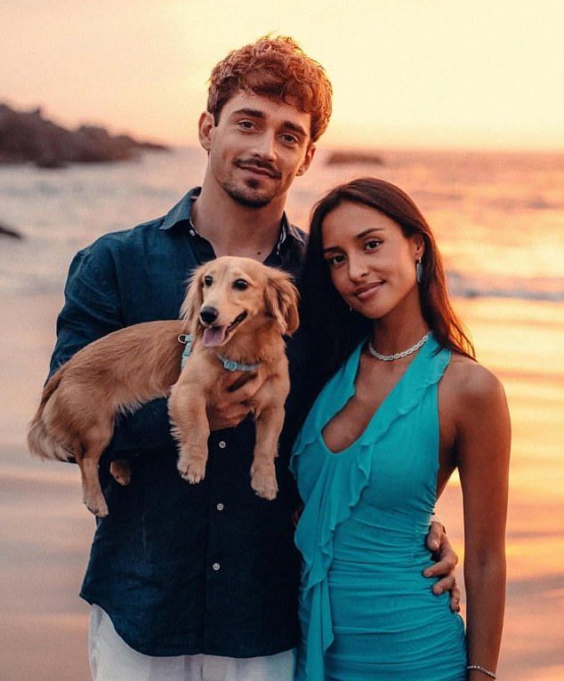 Charles Leclerc is pictured alongside girlfriendAlexandra Saint Mleux and their dog