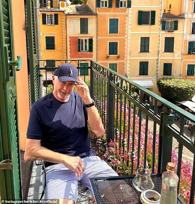 Boris captioned the snap: 'Celebrating my 40th Wimbledon anniversary in Portofino #1985. Grateful. All is well in Italy'
