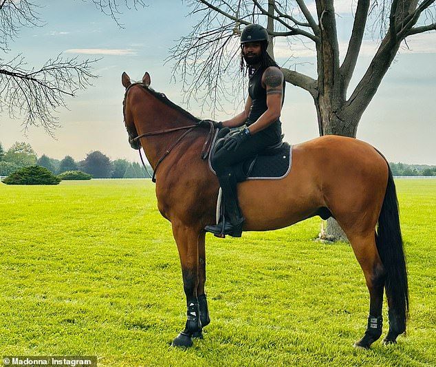 Separate images and videos reveal her boyfriend to be a capable horse rider, with the football coach evidently no stranger to the sport