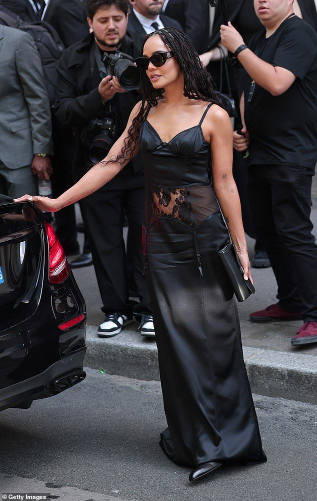 Tessa Thompson was another star spotted in black, as she opted for a racy black satin strappy gown