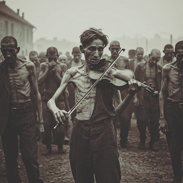 The veteran actor, 55, on Saturday took to Facebook and posted the picture, depicting a violin player in an Auschwitz concentration camp. A prominent museum later dubbed it fake