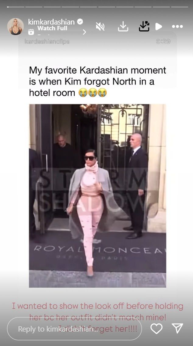 In the clip, Kim, who donned a pink cut out roll neck crop top and matching leggings, strutted to her waiting vehicle empty-handed before making a U-turn back into the building