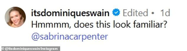 Captioning the post, she asked: 'Hmmmm, does this look familiar? @sabrinacarpenter'