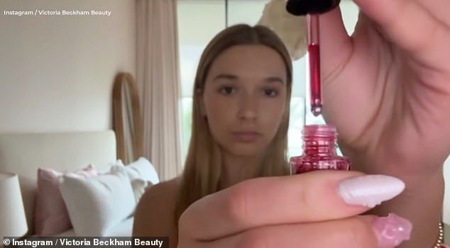 Harper was on hand to sample one of her mother's latest products - the flush colour wash