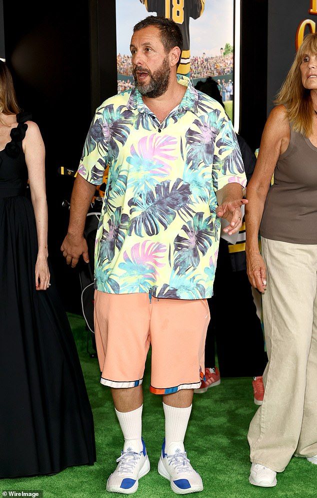 Adam Sandler, 58, donned a comfortable summer ensemble as he walked the red carpet in New York City for the premiere of his new Netflix film, Happy Gilmore 2