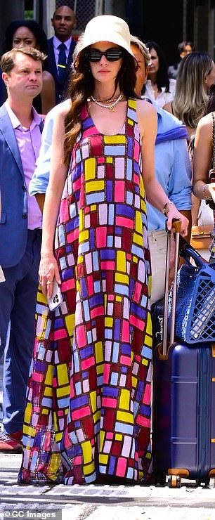 Anne Hathaway, 42, sported a series of funky looks while filming Devil Wears Prada 2 in New York City on Monday
