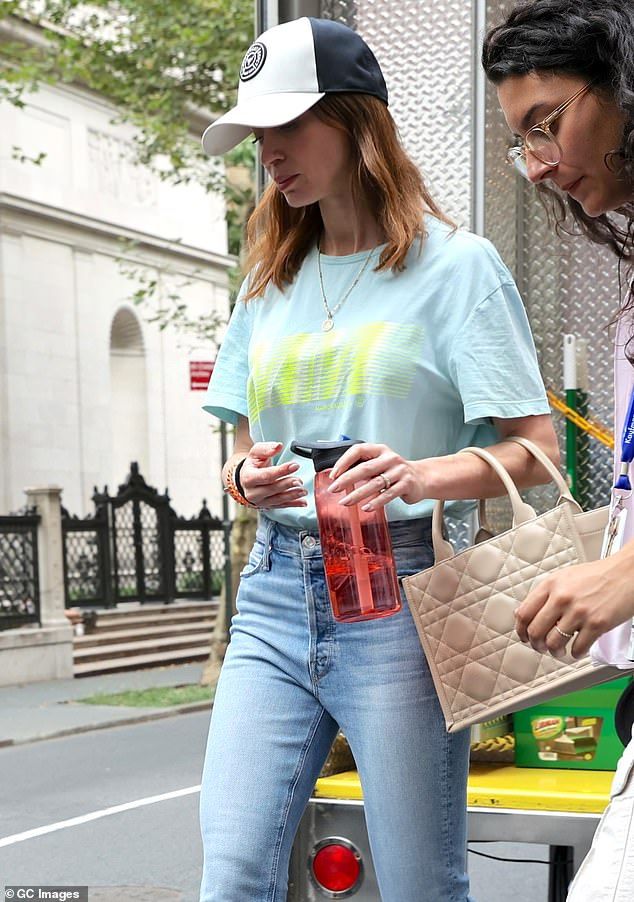Emily Blunt cut a casual figure as she left the set of The Devil Wears Prada 2 in New York City on Tuesday
