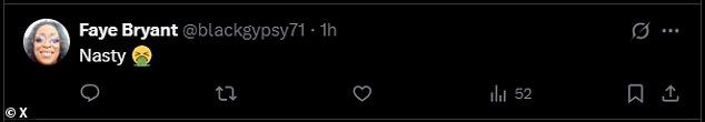 X user @blackgypsy71 posted a vomit emoji and simply wrote: 'Nasty'