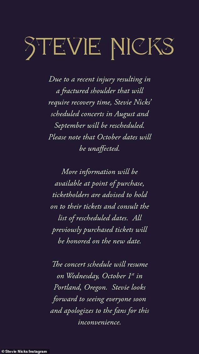 Although the announcement noted that she was still cleared for her previously announced shows in October, its somber tone spooked some fans who briefly feared for the worst