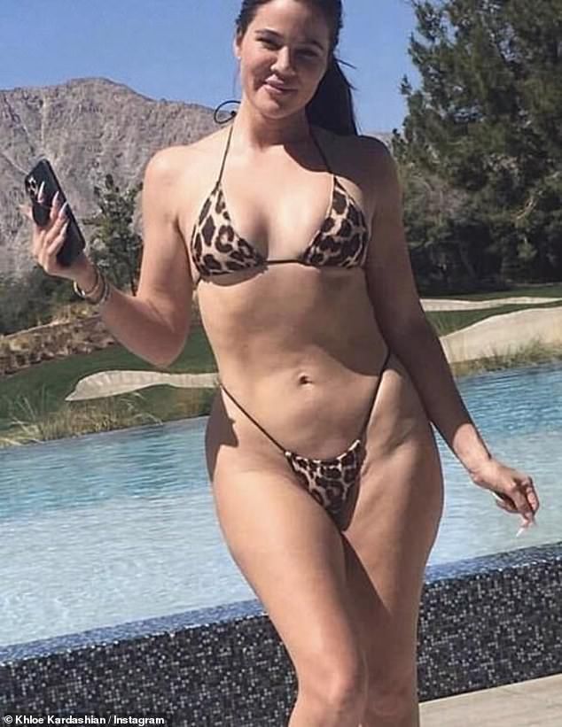 This leaked photo caughtthe American TV personality unedited, without makeup and modelling a leopard print swimsuit while posing beside an outdoor pool - all very innocent, but there's a reason why her family wanted all trace of it gone from the internet