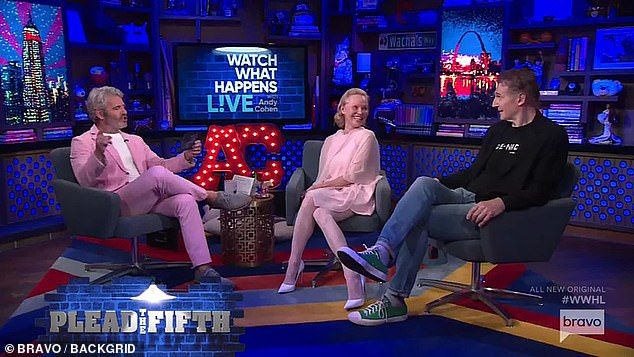 When Andy challenged Pamela to rank her ex-husbands from favorite to least favorite, the 6ft4in action star chivalrously argued 'Oh that's not fair' before she responded: 'Plead the fifth!'