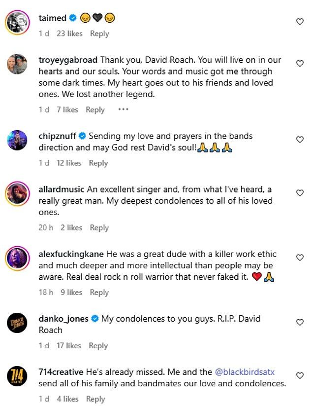 Fans were quick to pay tribute to the rocker on social media, including L.A. Guns rocker Ace Von Johnson