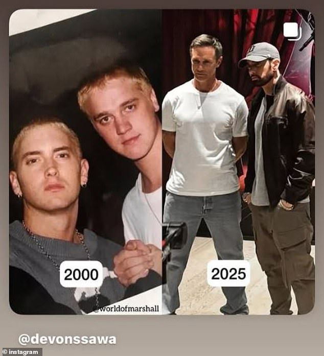 Devon reunited with Eminem at the premiere of the rapper's Stans documentary, which took place at The Rooftop at Pier 17 in New York City
