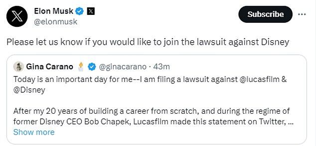 Carano found a well-funded ally in billionaire Elon Musk, who funded litigation against Lucasfilm last year in a federal court in California