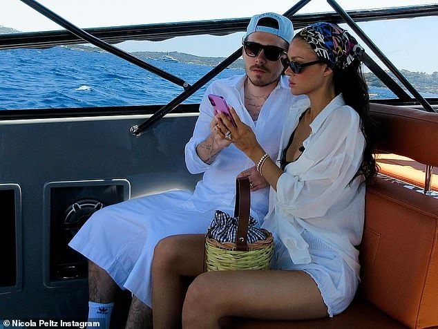 Brooklyn and Nicola Peltz-Beckham relax while holidaying on the Peltz superyacht in St Tropez last month