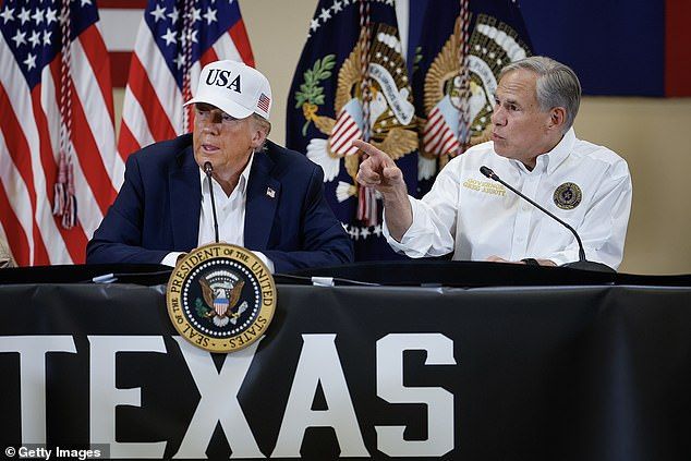 Texas governor Greg Abbott, pictured with President Trump last month, is using the film and TV incentive Bill as a political weapon, a means to divert film-making from California and provide it through the lens of traditional American values, he says