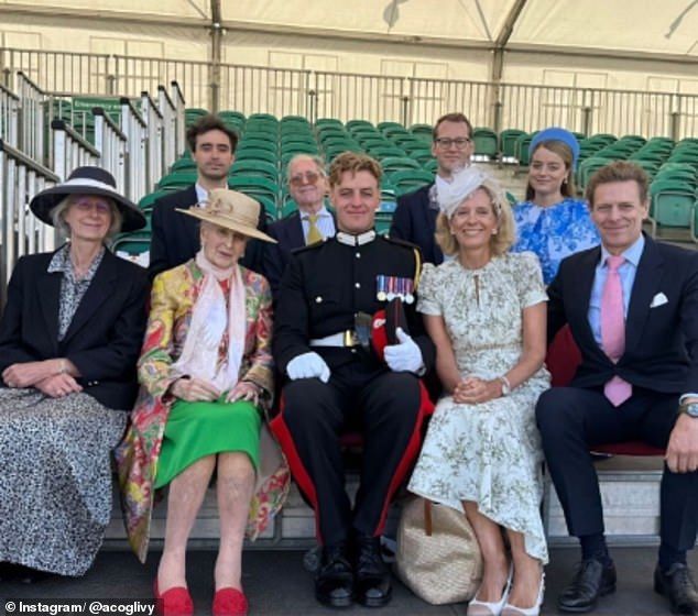 Princess Alexandra (pictured second left) made a rare appearance to mark the occasion with her family