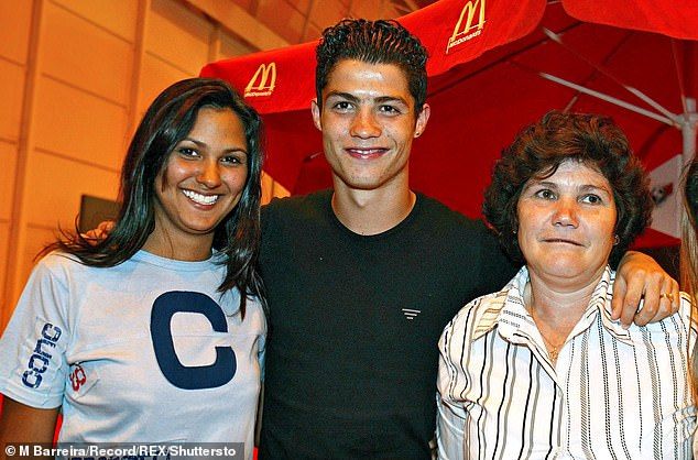 Jordana Jardel, 40, was the first woman Cristiano was linked to when he hit the big time (pictured together with Jordana's mother)
