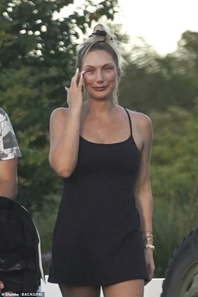 Hulk Hogan's estranged daughter Brooke got visibly emotional while out with her family in Orlando on Tuesday night following the recent and sudden loss of her dad