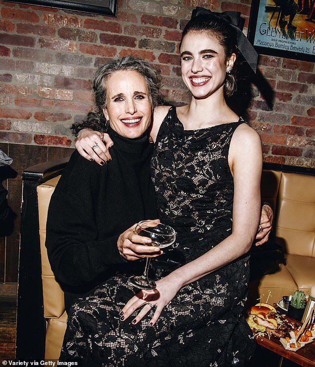 Margaret Qualley revealed the A-list actor she is trying to set up with her mother Andie MacDowell; pictured February 2024 in New York City