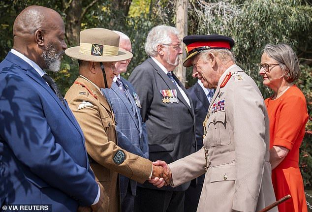 King Charles III greets veterans including Silas Ackah Sarbah and Khadak Bahadur Chhetri at the event
