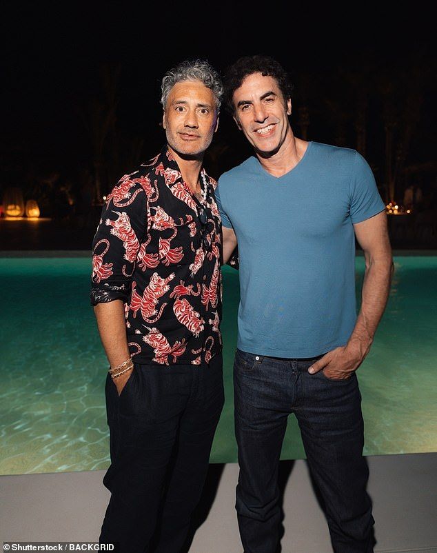Taika also partied with actor Sacha Baron Cohen who opted for a blue T-shirt and dark jeans