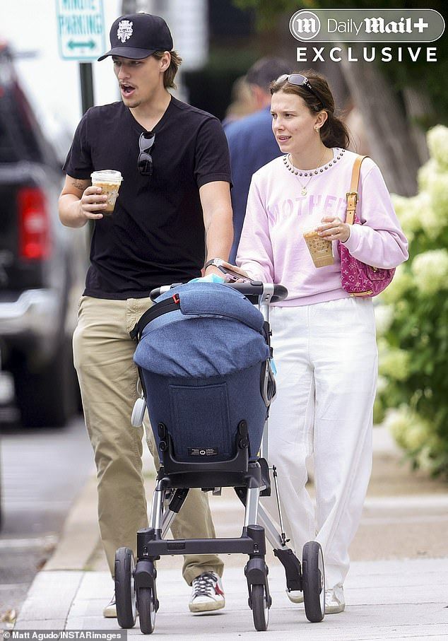 New mother Millie Bobby Brown has been seen for the first time with her adopted daughter after revealing her surprise baby news on Thursday