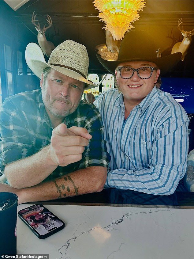 Gwen Stefani publicly wished her son Zuma Nesta Rock Rossdale (R) a happy 17th birthday on Thursday by sharing snaps of his recent transformation into a mini-me of her second husband Blake Shelton (L)